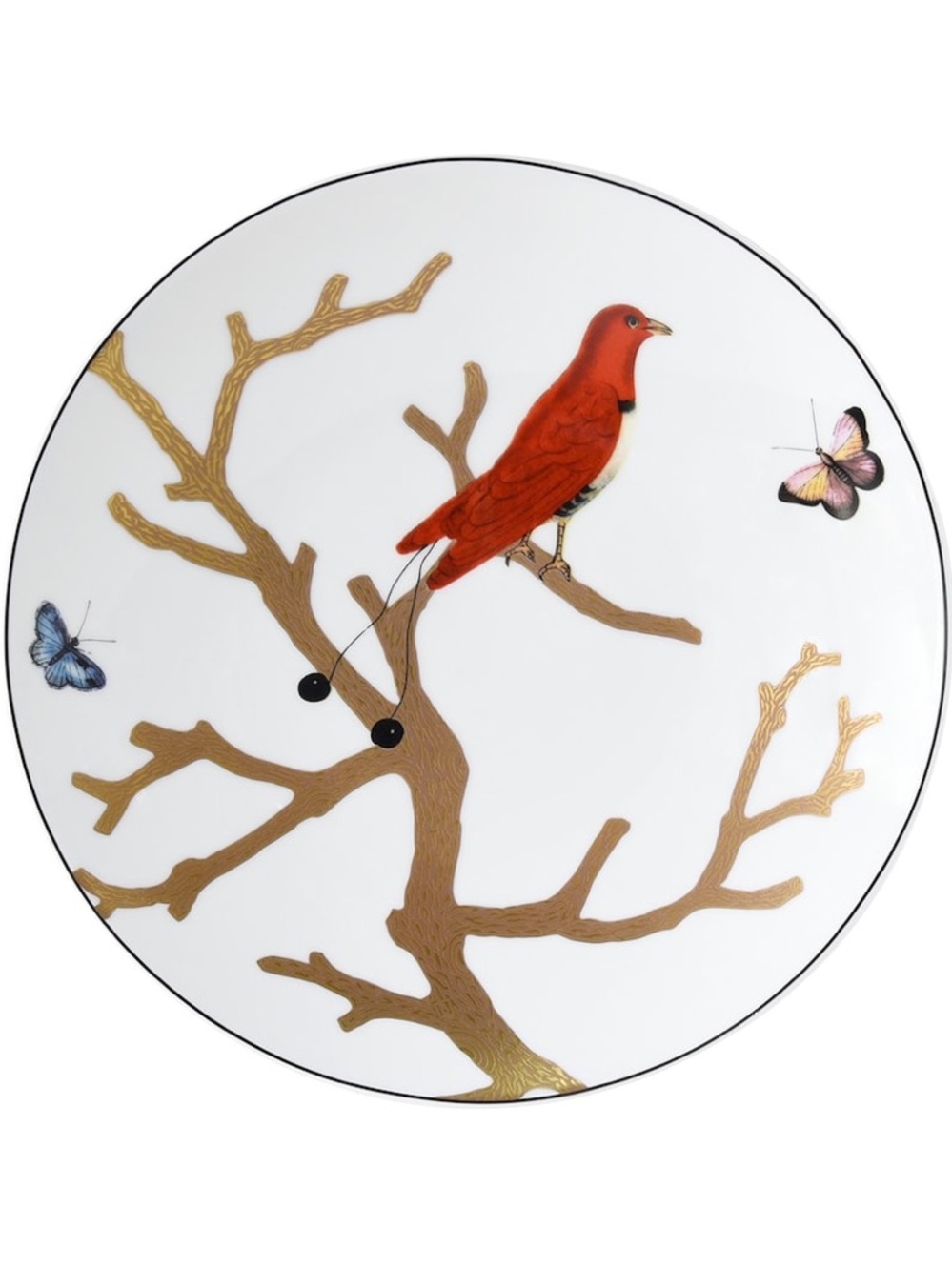 Bernardaud Aux Oiseaux Porcelain Dessert Plate with Red Bird and Gold Branch